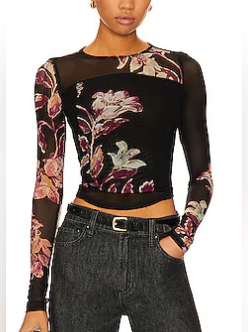 Free People - Bettys Garden Colorful Mesh Long Sleeve Boho Blouse Size XS
